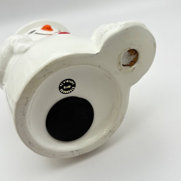 Vintage Snowman Piggy Coin Bank with Stopper Christmas Decor Holding Broom - Picture 4 of 7